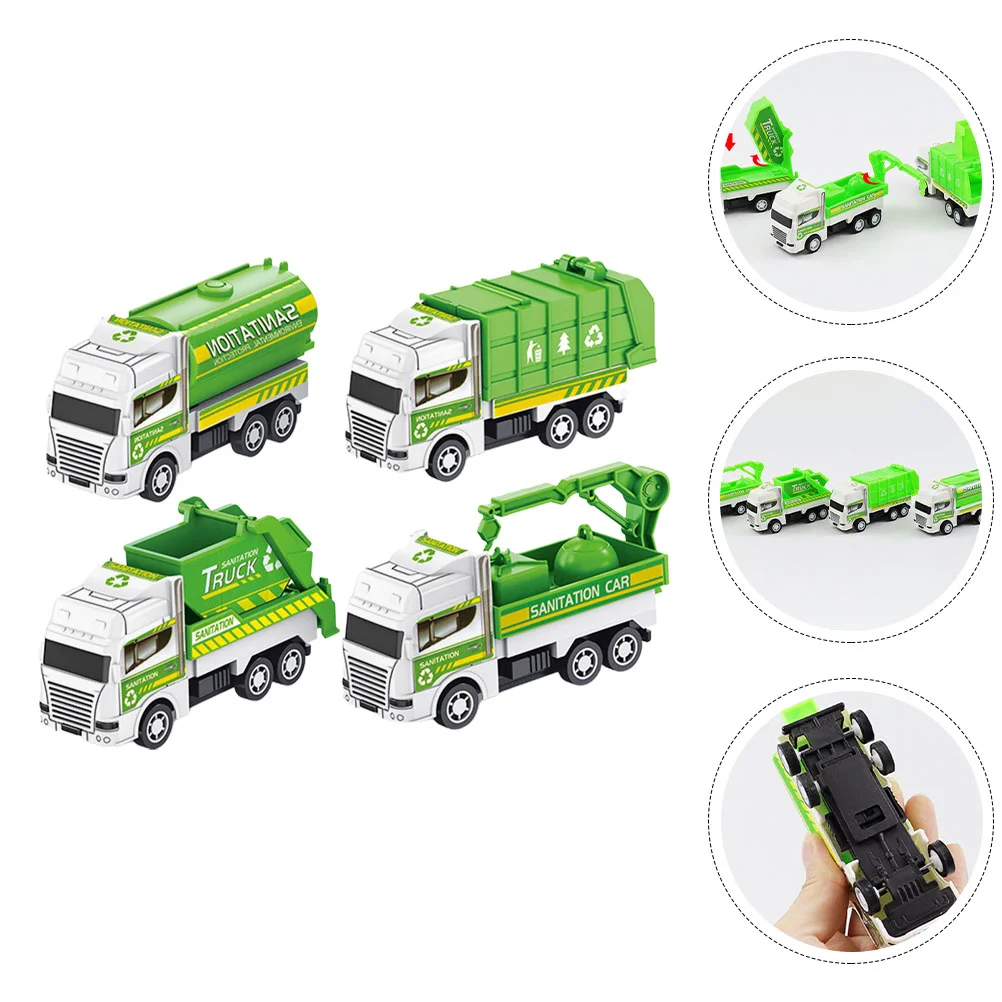 

4 Pcs Boy Pull Back Car Child Toddler Kids Toy Trash Truck Plastic Garbage Toys Friction-power