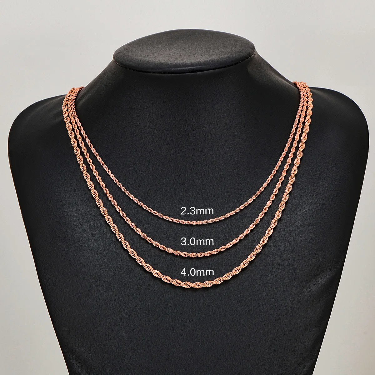 Stainless Steel Twisted Rope Necklaces Rose Gold 2.3mm/3mm/4mm 16 to 30 Inches stainless steel necklace rose gold necklace rose gold necklaces metal necklace