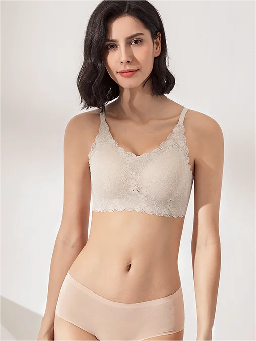 Women Lace Lingerie Gathered Bra Solid Wireless French Bralette Push Up Sexy Invisiable Brassiere Ladies Fashion Breathable Bras