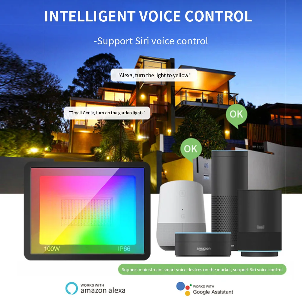 Led RGB 투광 조명 100W 50W 30W IP68 방수 야외 투광 조명 Led 스포트라이트 RGB 반사경 가로등 APP WiFi 원격