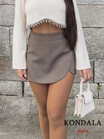 KONDALA Women Fashion 2025 Casual Mini Asymmetrical Skirts Shorts High Waist Back Pockets Wide Leg Skirts Zipper Female Shorts - Image 2