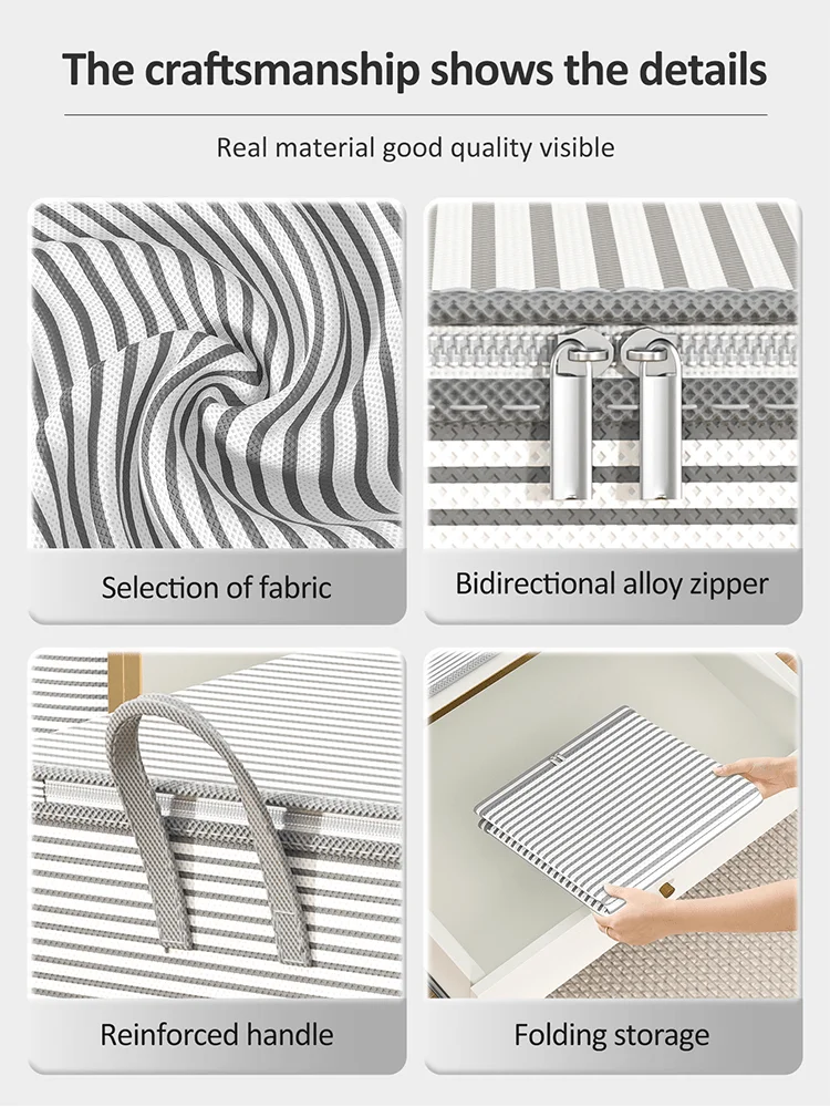 1PC Grey striped zippered storage bag, large capacity storage bag,  dustproof, suitable for home storage, classified storag 5