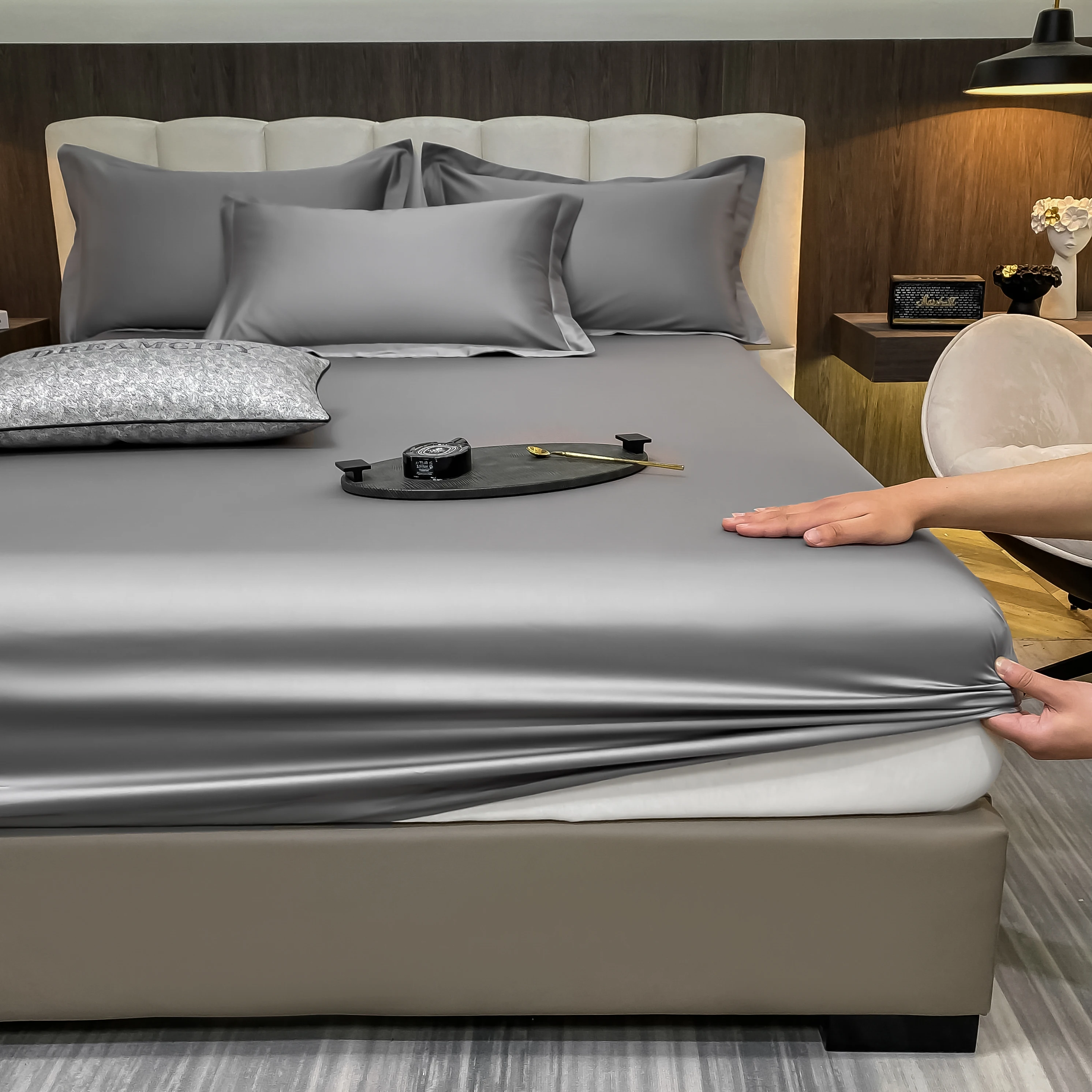 1PC Egyptian Cotton Fitted Sheet Mattress Cover Protector 400 Thread Count Pure Cotton Bedsheet Four Corners with Elastic Band 4