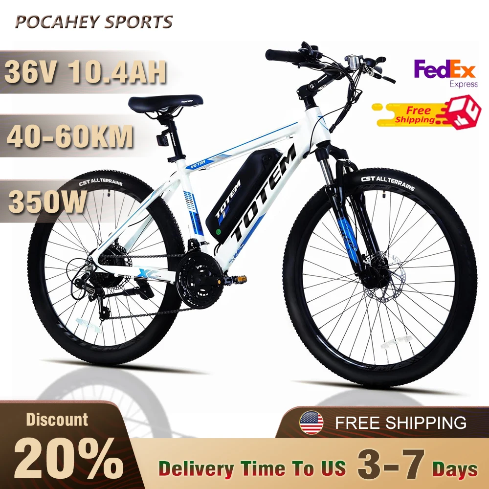 

Totem Victor Electric Bike 350W Motor 36V 10.4Ah Removable Battery Up to 20MPH 21 Speed 26” Electric Mountain Bicycle for Adults