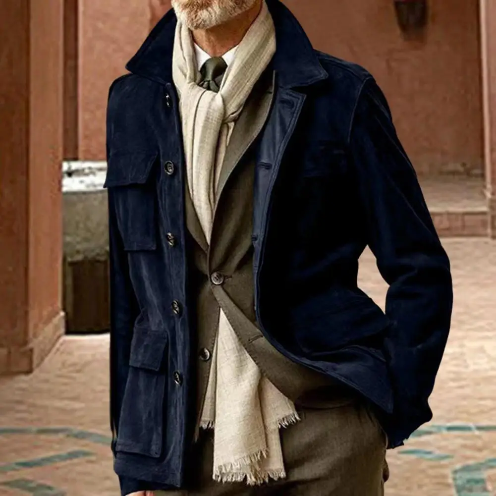 

Классическое однобортное пальто, Стильное мужское пальто с несколькими карманами для зимы и осени, функциональная модная верхняя одежда в стиле ретро