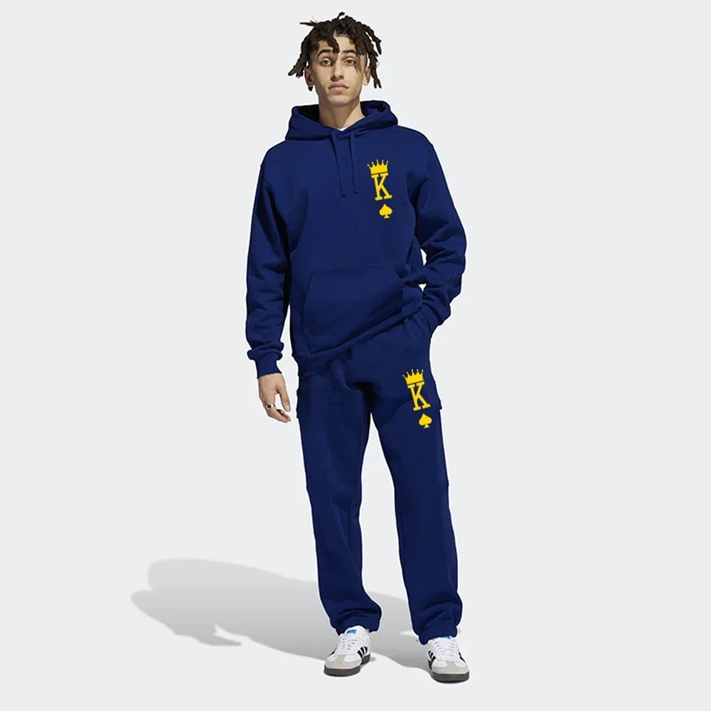 

2022 Men's Tracksuit King Logo Print Hoodie Sets Jogging Sweatpants Suit Sweatshirt Pullover Fashion Male Clothing