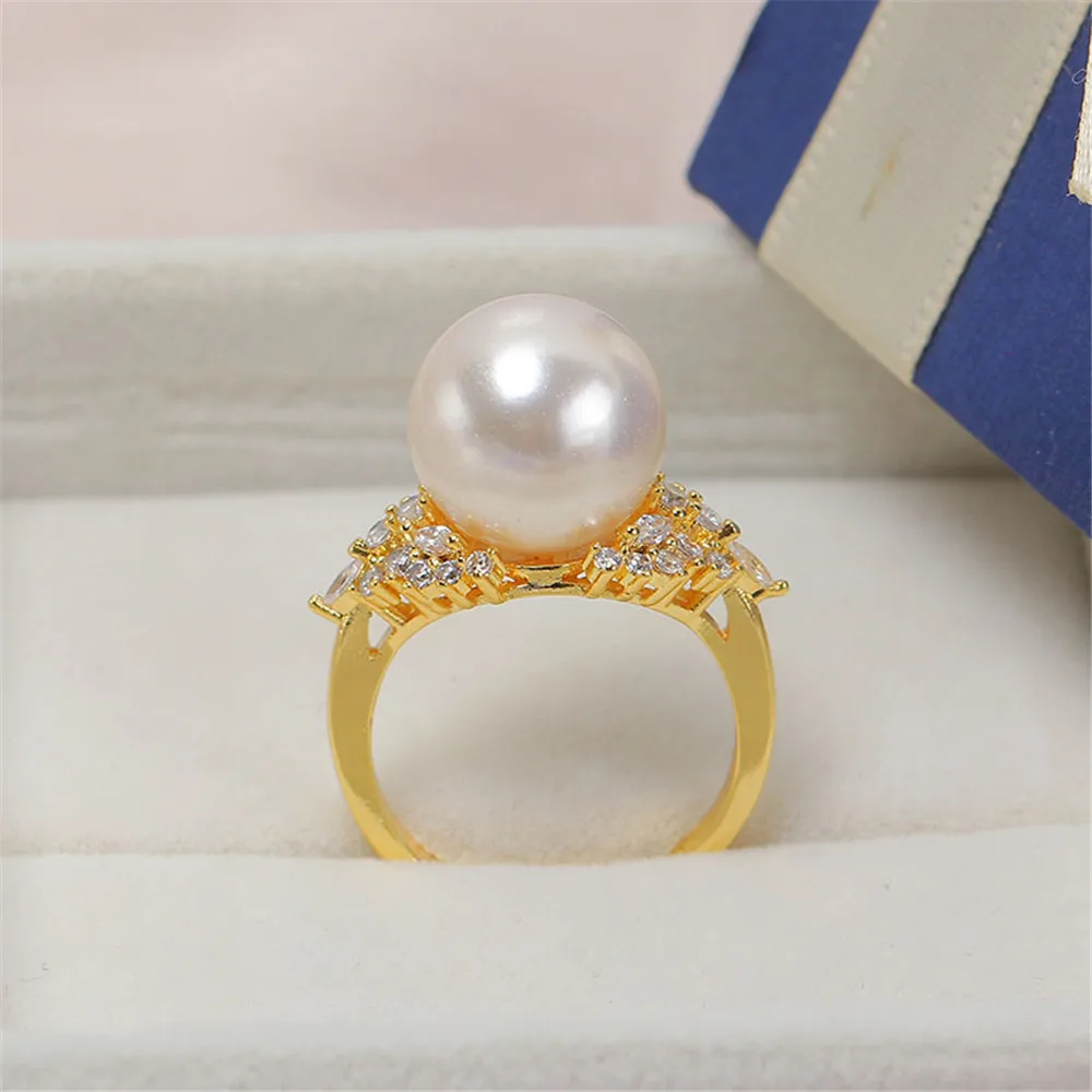 Domestic 14K Gold Wrapped Craft Ice and Snow Queen Pearl Open Ring with Empty Holder DIY Accessories Stylish and Elegant Style