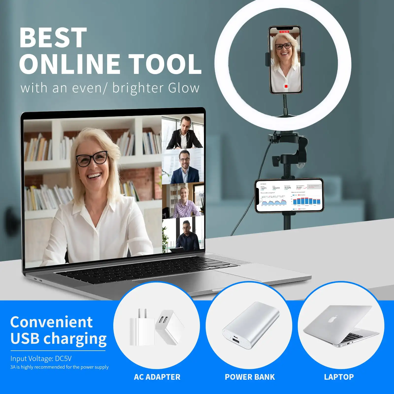 NEEWER RGB LED 링 라이트, USB 밝기 조절, 사진 스튜디오 필 램프, 삼각대 스탠드, 433MHz 리모컨, 10 인치