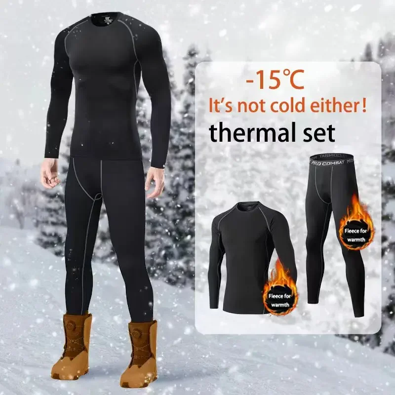 Men's thermal underwear set, 2-piece tight-fitting long underwear set, winter cold weather protective set elastic and breathable - 4