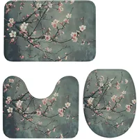 RV 3pcs Cherry Flowers Bathroom Rug Set, Contour Toilet Rug, Bathmat and Toilet Lid Cover, Soft, Home Goods 1