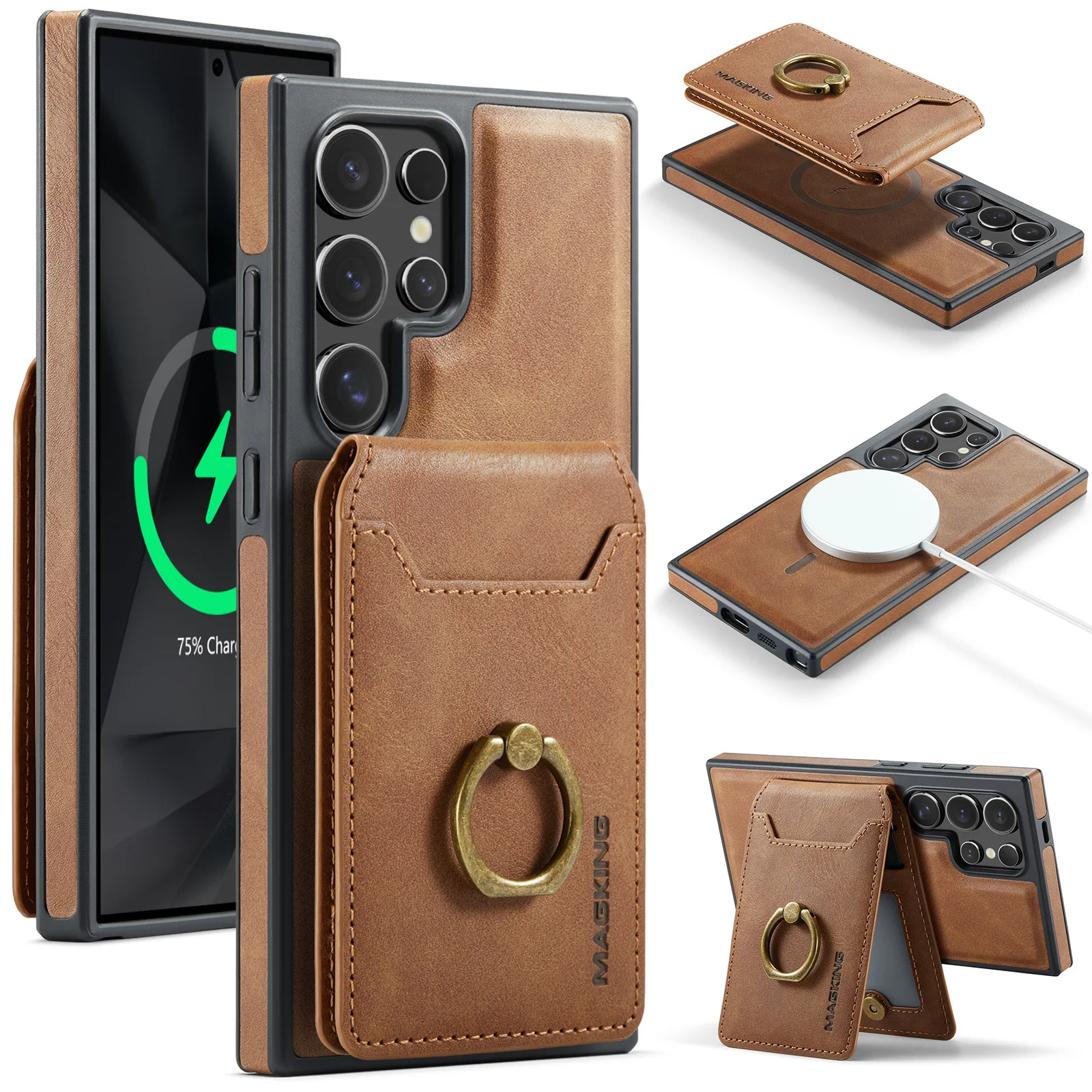 Leather Magnetic Phone Case with Card Holder and Stand
