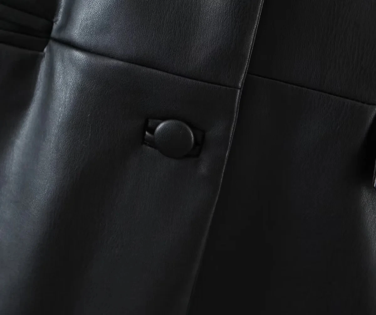 Maxdutti Ins Fashion Long Leather Jackets Blogger High Street Vintage Boyfriend Notched Blazers Women