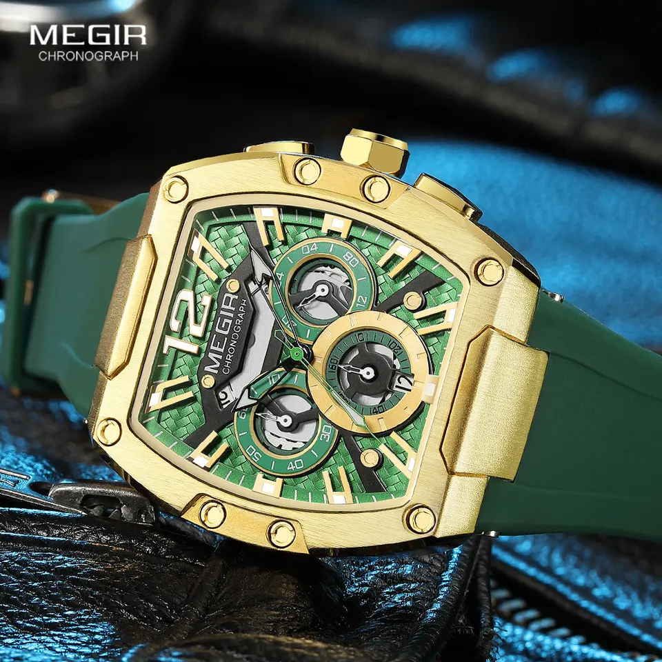 MEGIR Orologio al Quarzo Uomo con Cinturino in Silicone MN2063GBE-1