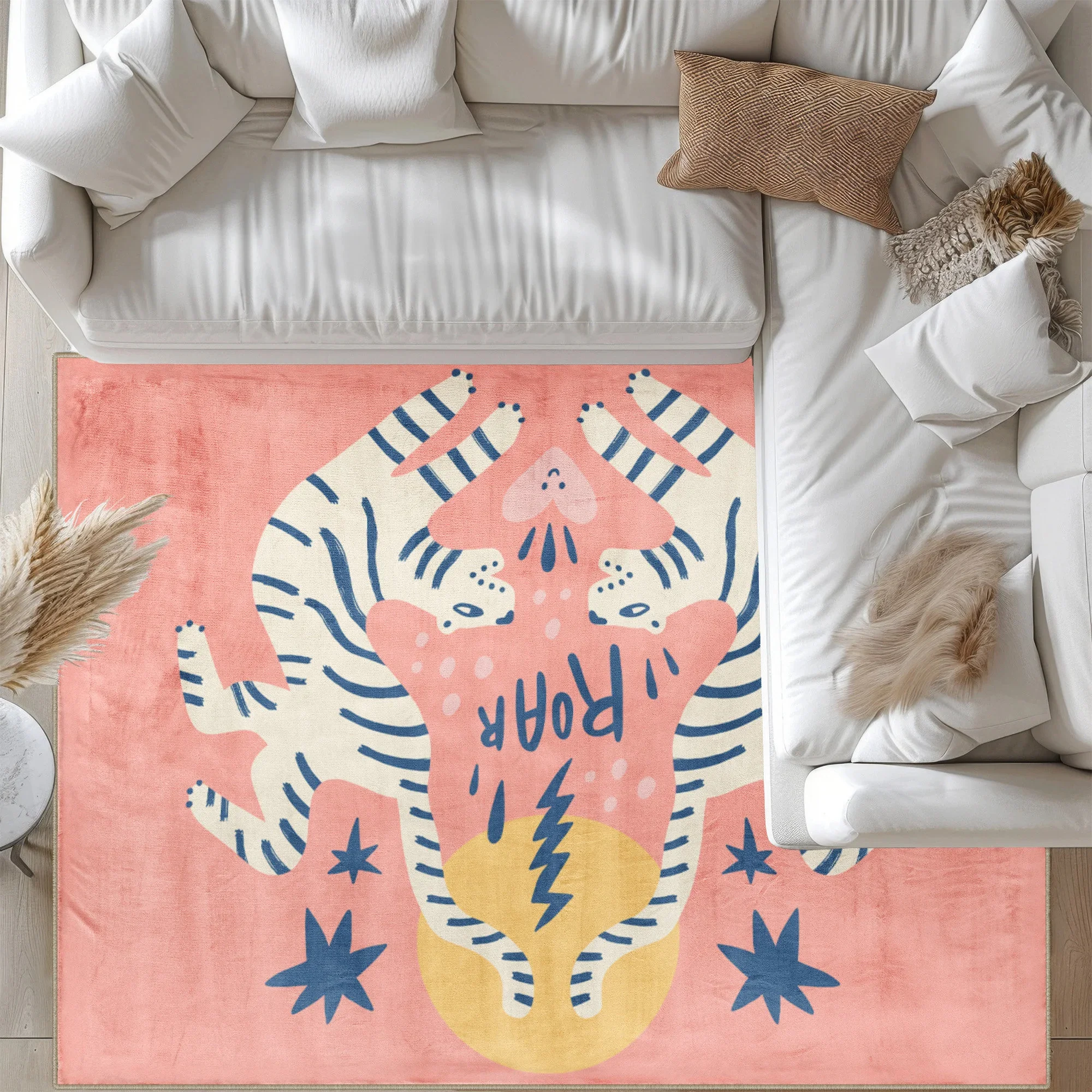 Pink Tiger Area Rug Animal Theme For Bedroom Fashion Decorative Rug Living Room Large Anti-slip Carpet for Corridor Bedroom Mat 3