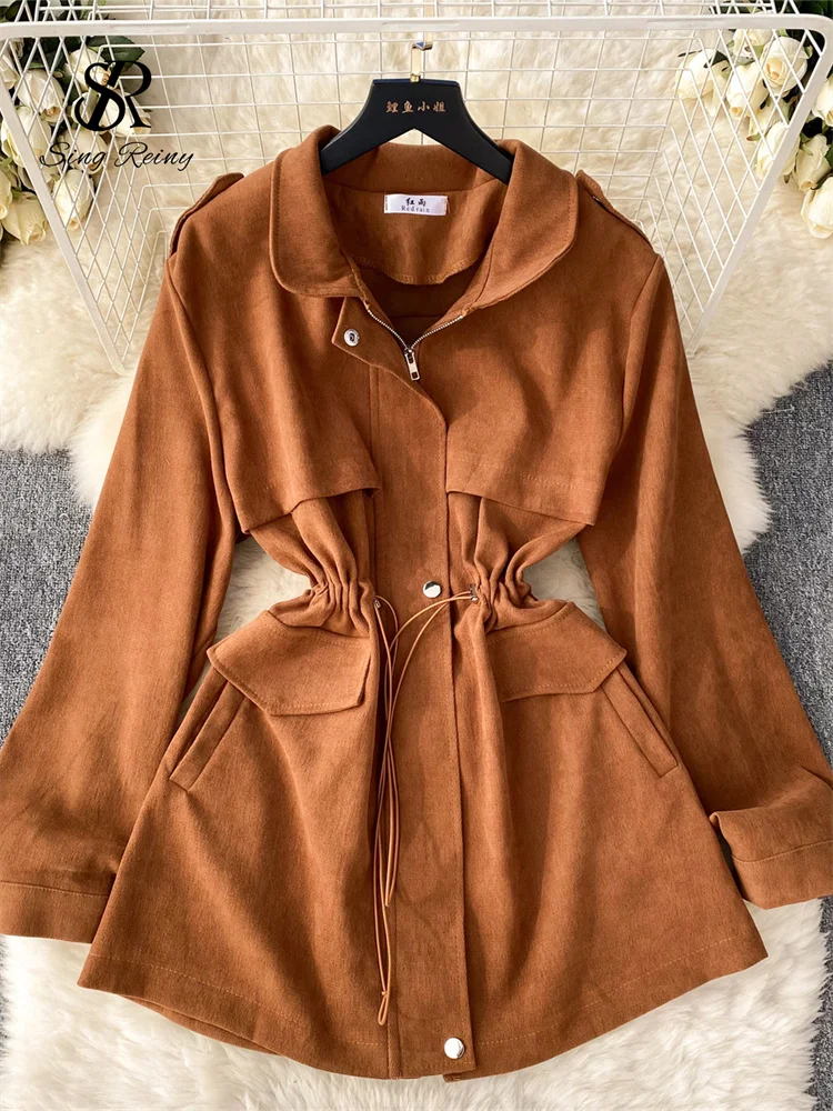 

BabYoung Autumn Fashion Corduroy Jackets Lapel Neck Long Sleeve Elastic Drawstring Chic Outwear Women Warm Casual Overcoat