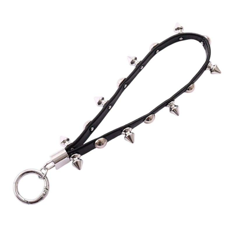 Persönlichkeit Punk Leder Seil Niet Schlüsselbund Goth Telefon Fall Hängen Seil Schlüsselbund Geschenk Trendy Charme Zubehör – Detail 6
