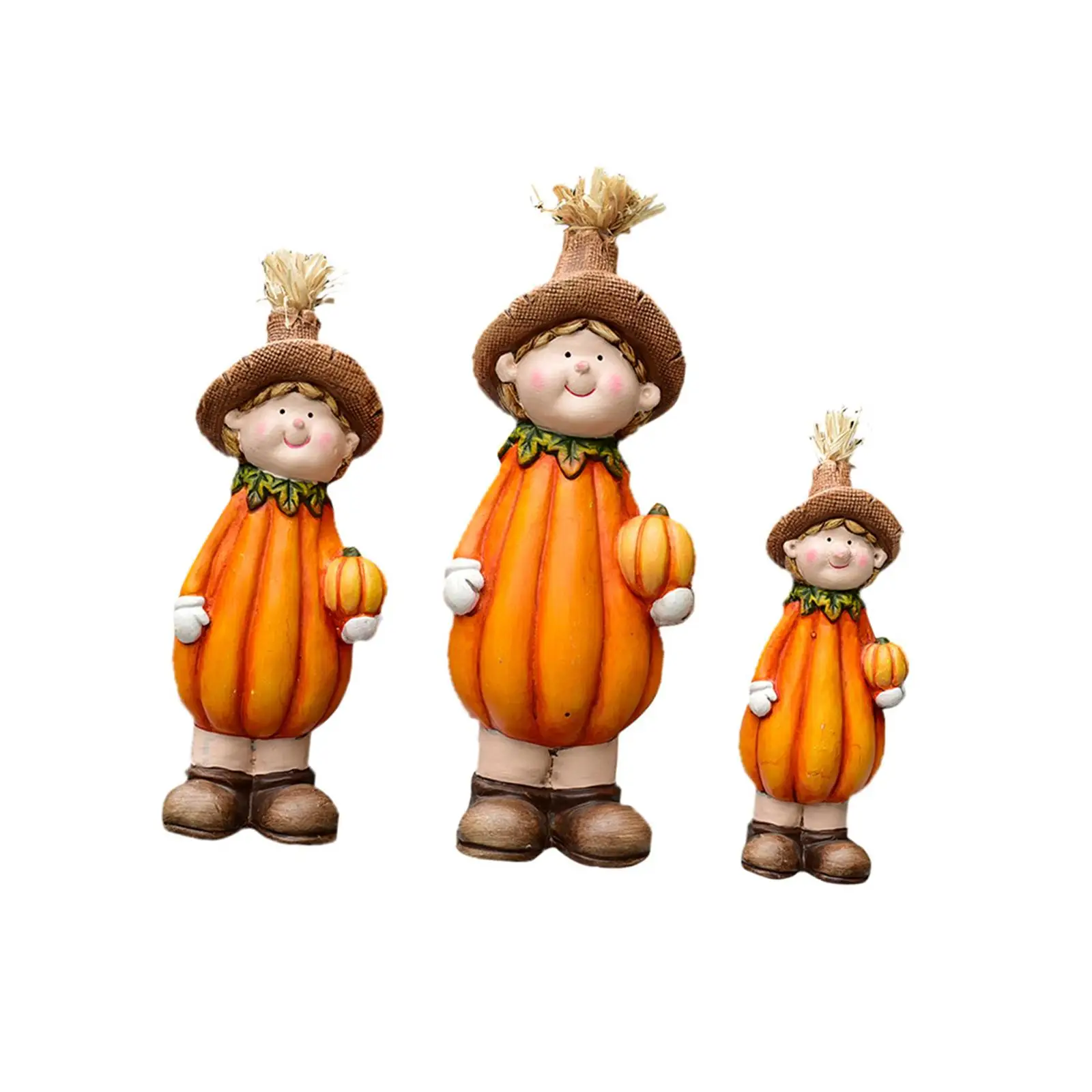 

3x Harvest Decorations for Home Cartoon Tabletop Sculpture Thanksgiving Pumpkin Statue for Porch Festival Lawn Yard Gift