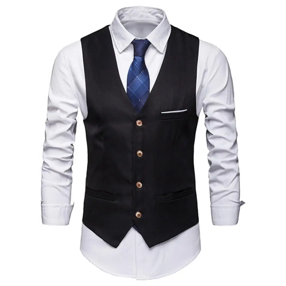 Men's Classic Formal Business Plus Size Solid Color Suit Vest Single Breasted Business Waistcoat