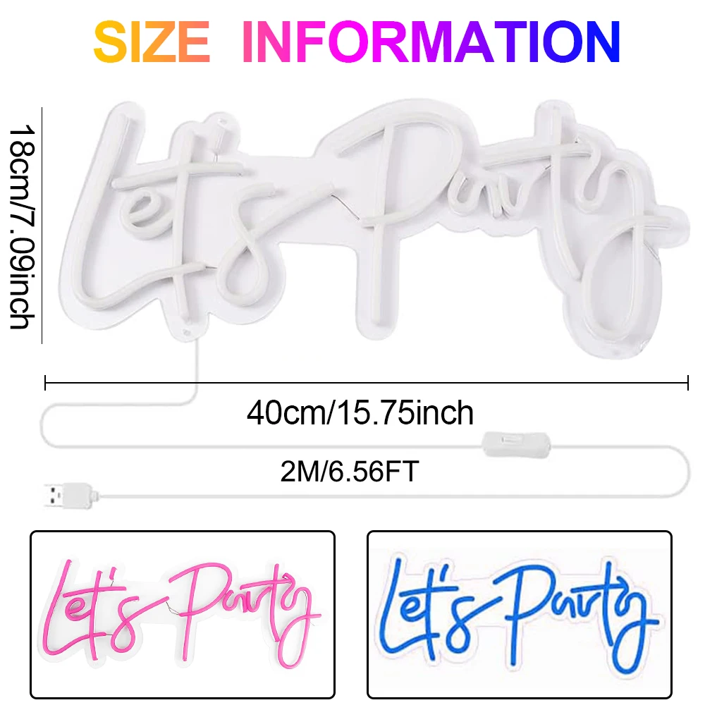 Lets Party LED 네온 사인 아트 벽 장식, USB, 온/오프 스위치, LED 네온 조명 사인, 파티 웨딩 네온 램프, 야간 조명, 룸