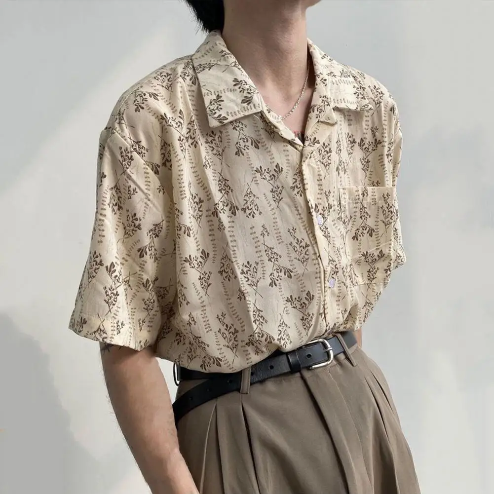 

Soft Men Shirt Single-breasted Button Men Shirt Vintage Floral Print Men's Summer Shirt Hip Hop Streetwear with Short Sleeves