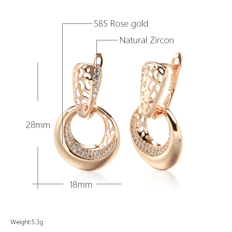 Kinel Luxury 585 Rose Gold Color Drop Earrings for Women Micro-wax Inlay Natural Zircon Flower Bridal Wedding Daily Jewelry