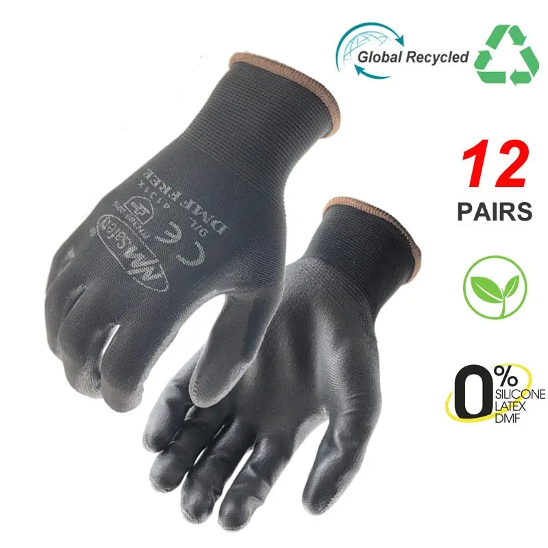 

24Pieces/12 Pairs High Quality Knit Nylon PU Rubber Dipped Safety Protective Work Glove For Builders Fishing Gardening Gloves