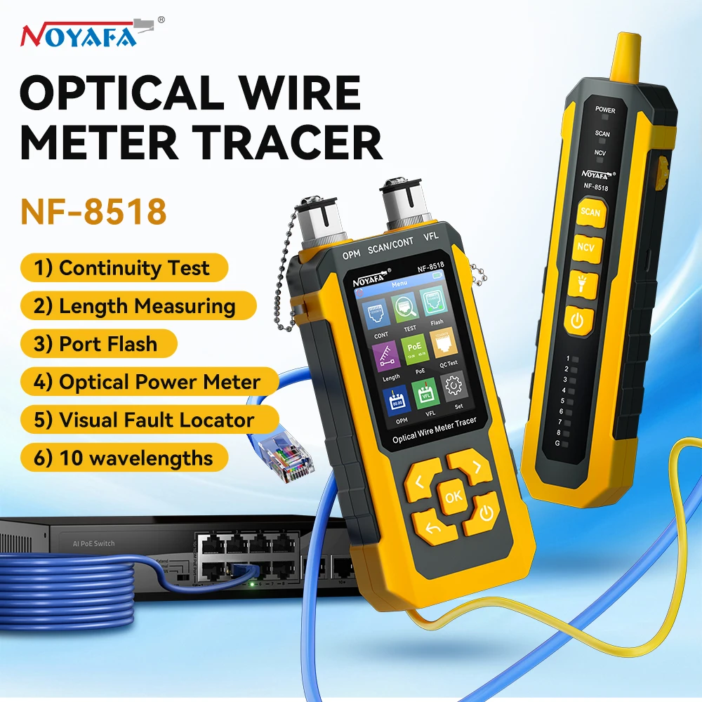 NOYAFA NF-8518 Network Cable Tester with OPM VFL Digital Cable Tracker PoE Checker RJ11 RJ45 Line Finder Network Tools 1