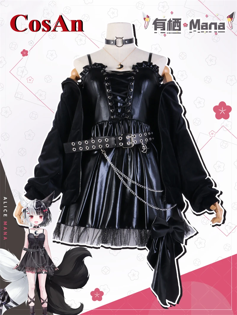

CosAn Anime VTuber Alice Mana Cosplay Costume Black Lovely Sweet Uniform Dress Activity Party Role Play Clothing