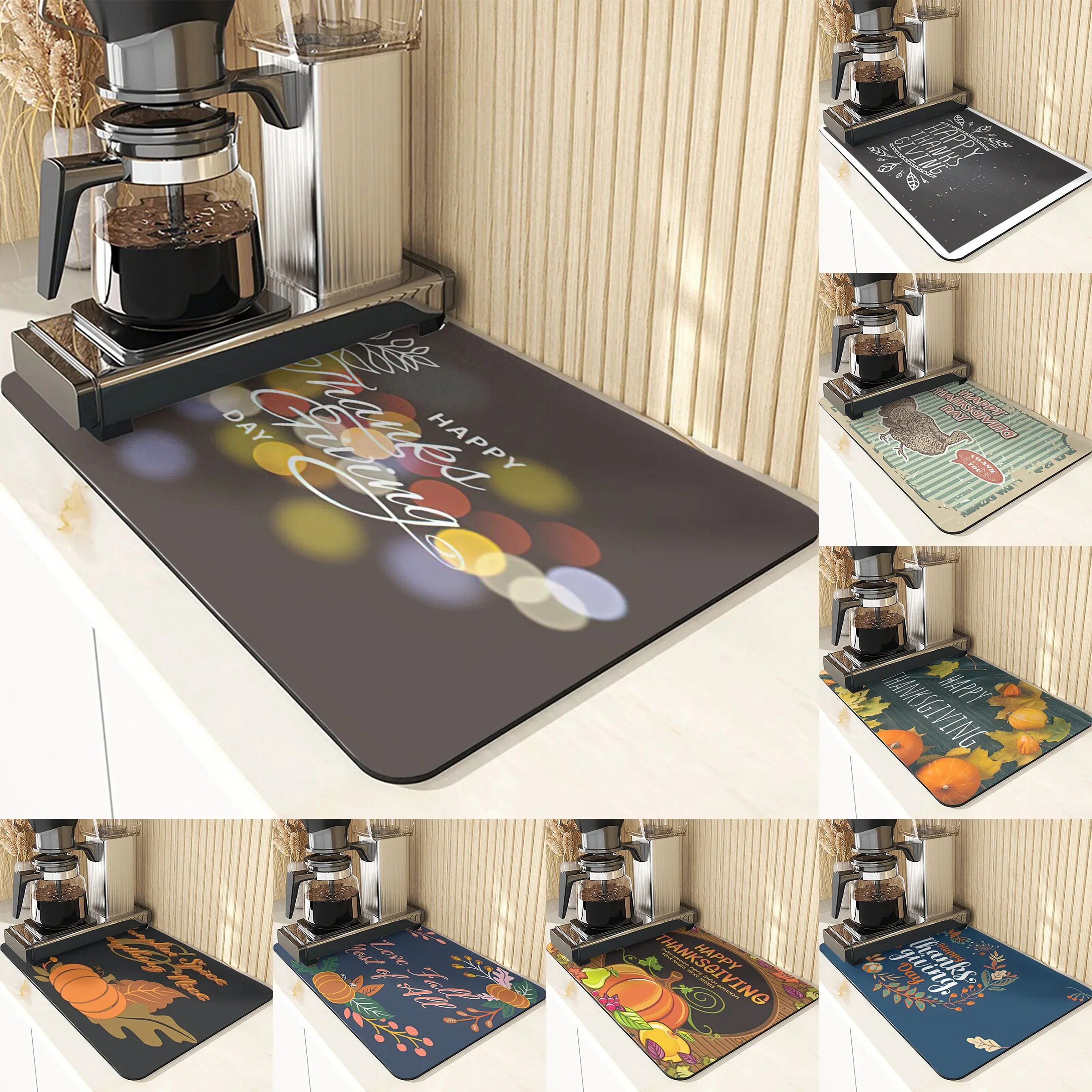 

Впитывающий Коврик для кухни, впитывающий абсорбирующий сушильный мат для кухни, Турция, День благодарения, тыква