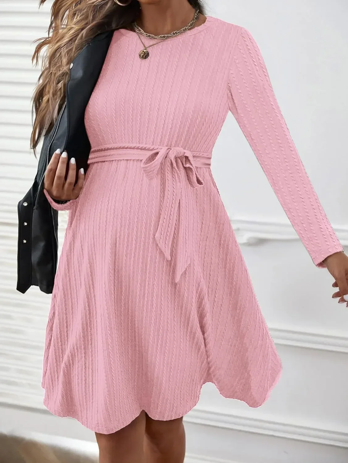 American Style Fashion Maternity Dress Ties Waist Autumn Winter Long Sleeve A Line Clothes for Pregnant Women Youth Pregnancy 7 S8f5da64d315d41b0ac07f5a75a14b2265