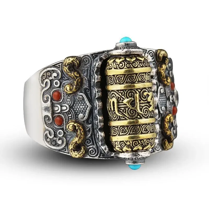 QN Lucky Spell Pure Silver Men's Rotatable Ring Trendy Retro Color