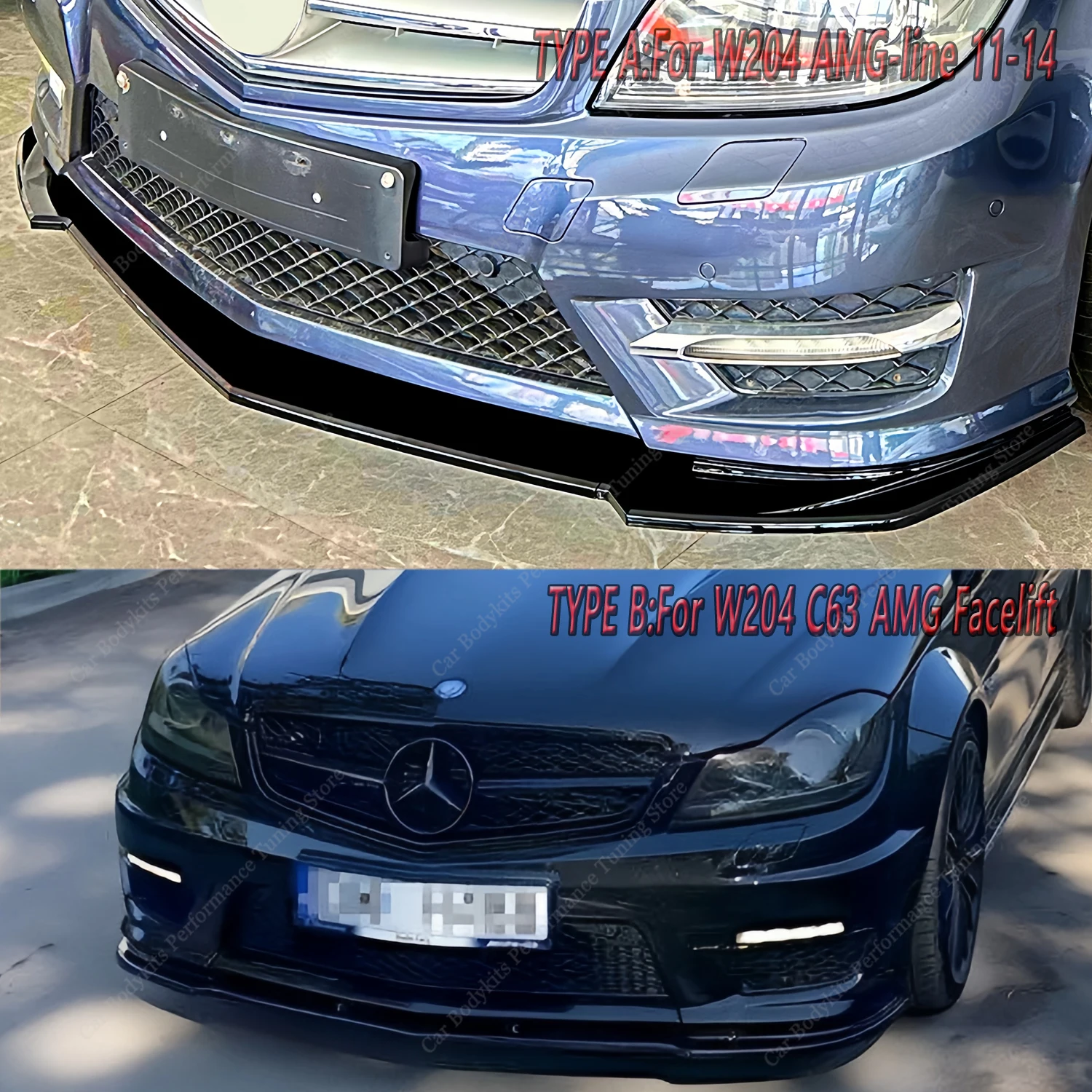 Maxton 스타일 앞 범퍼 립 스포일러 스플리터 메르세데스 W204 S204 C63 AMG/AMG-라인 2011-2014 Facelift Bodykits Tuning