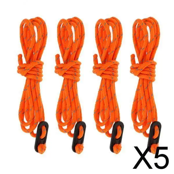 

5x4 шт. палатка для кемпинга, светоотражающая нейлоновая веревка и регуляторы, 4 шт. x 2 м, оранжевая