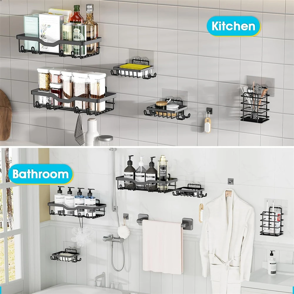 Description Picture 5 of item1 Piece Bathroom Facilities Hard-Fitting Bathroom Storage Rack Black Basket Wall Finishing Storage Accessories