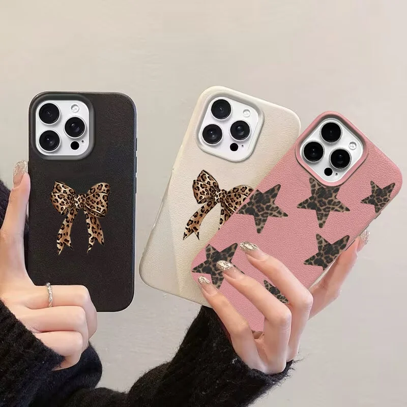 Leopard Print Bow Tie Star Phone Case Cover