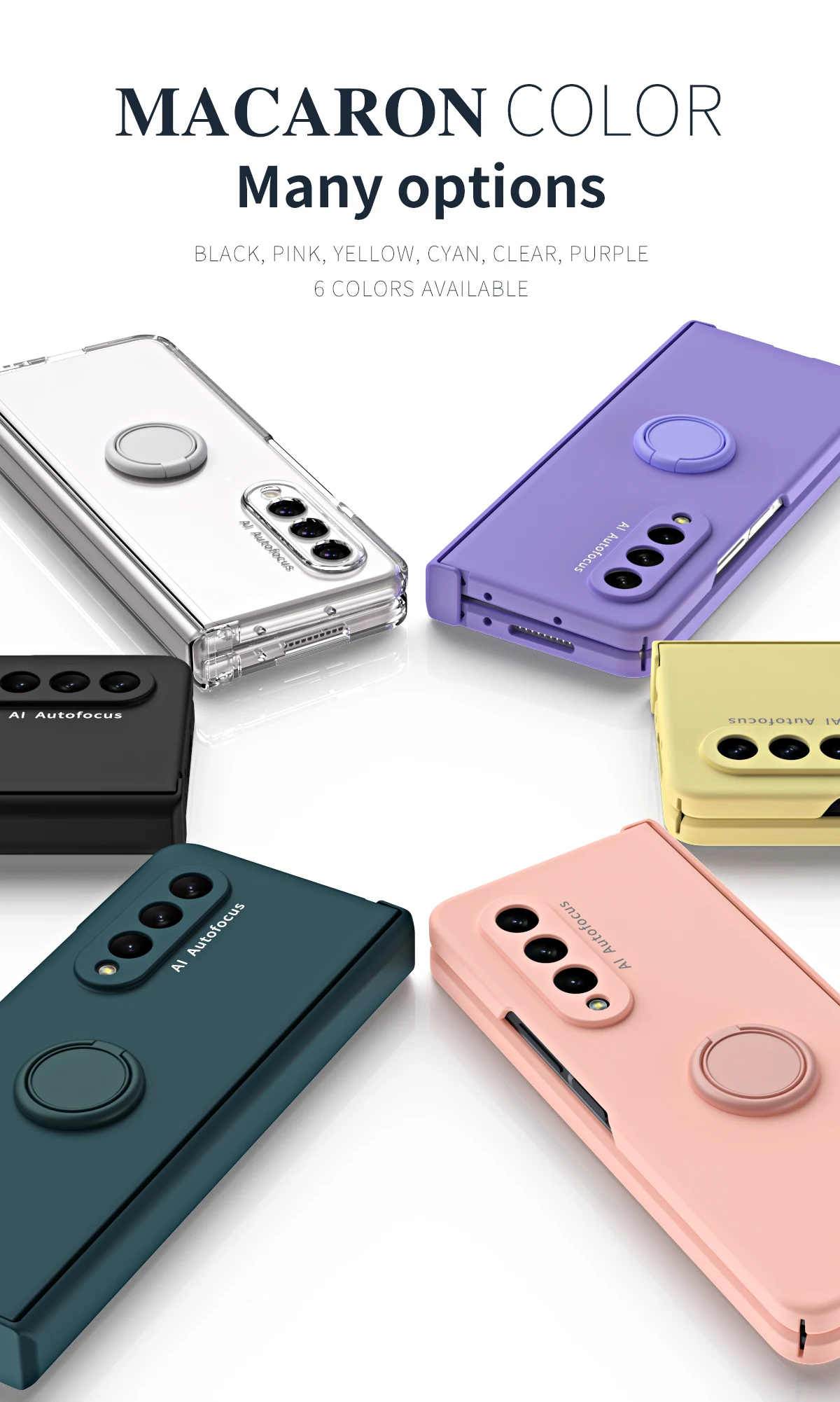 Auto Magnetische Ring Houder Telefoon Case Voor Samsung Galaxy Z Fold 5 4 3 5G Scharnier Plastic Cover met Front Screen Protector_voghion.com