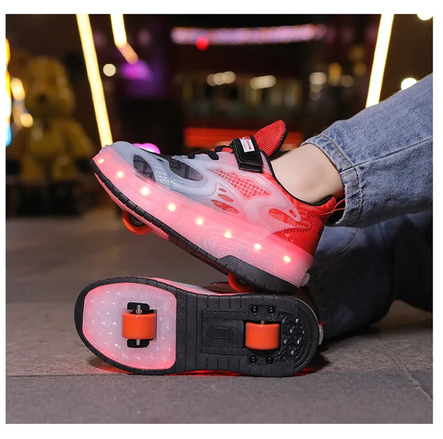 Chaussures À roulettes Sneakers 2 in 1， Roller Chaussures De Skateboard  Baskets avec Roues Sport Gymnastique Mode pour Garçons Et Filles