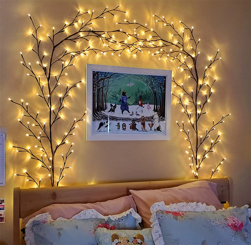 

144LEDs Holiday Fairy Willow Twig Light String DIY Branch Rattan Garland Lights for Wedding Xmas Birthday Home Party Room Decor