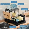 New 360° rotating tableware storage rack rotating storage rack double-layer kitchen tableware drying rack with drain function 3