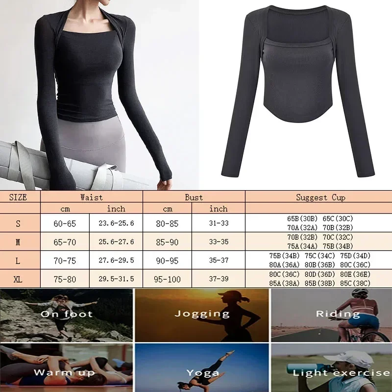 Square Neck Slim Fit Quick Drying High Elastic Lightweight Women Long Sleeves T-shirt Fitness Dance Yoga Pilates Tops