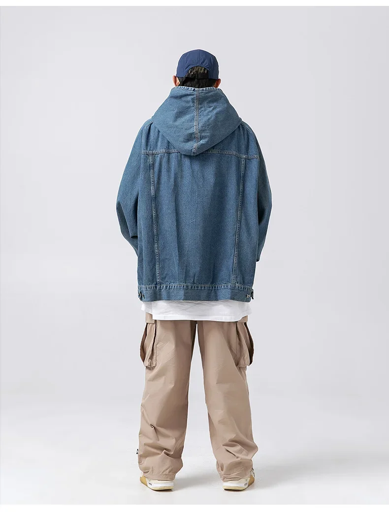 Vintage Denim Hoodie Loose Pullover Black Hooded Women's Denim Jacket Mens Harajuku Oversized Hip Hop Streetwear Y2K Clothing