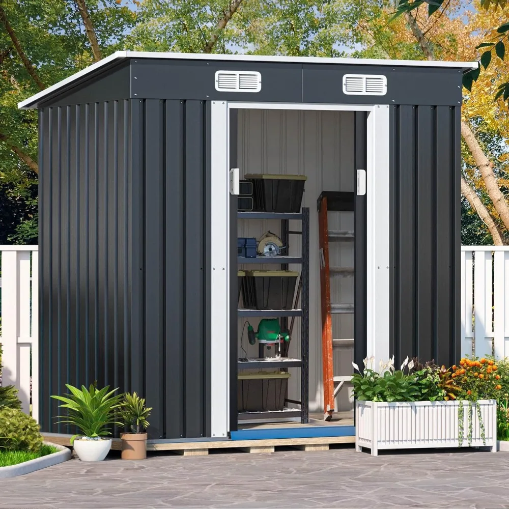 

Patio Garden Buildings 6 X 4 Sheds & Outdoor Storage Garden Shed Tool Metal Outdoor Storage Shed With Sliding Doors for Backyard