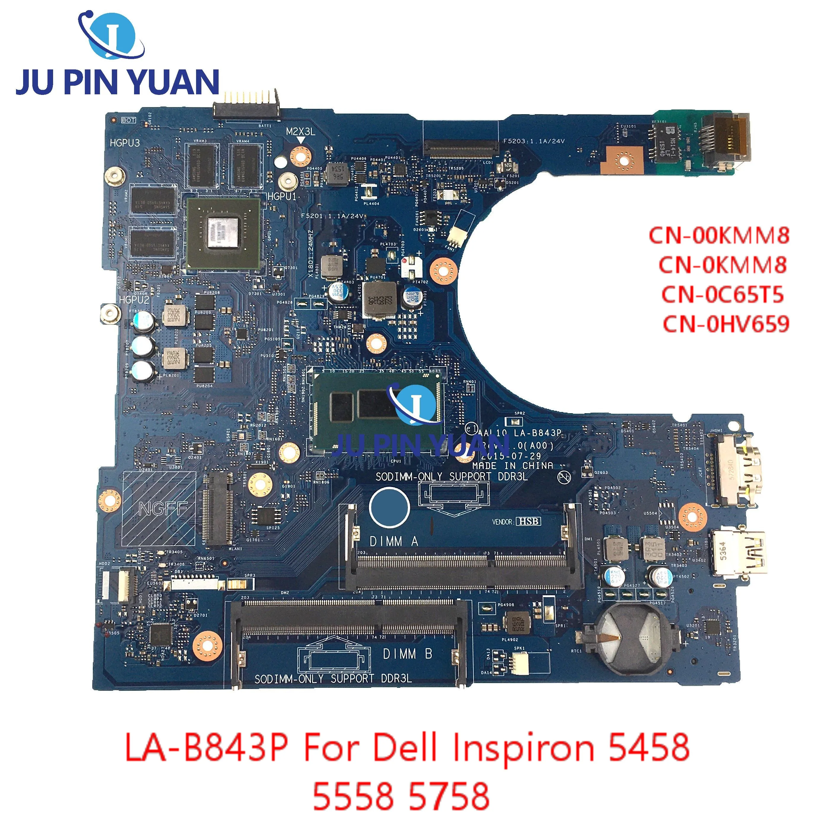 

For Dell Inspiron 5458 15-5558 17 5758 LA-B843P Laptop Motherboard With Intel i3 i5 i7 CPU DDR3,CN:0N9T5P 0F0FC6 0FRV68 0RC3P