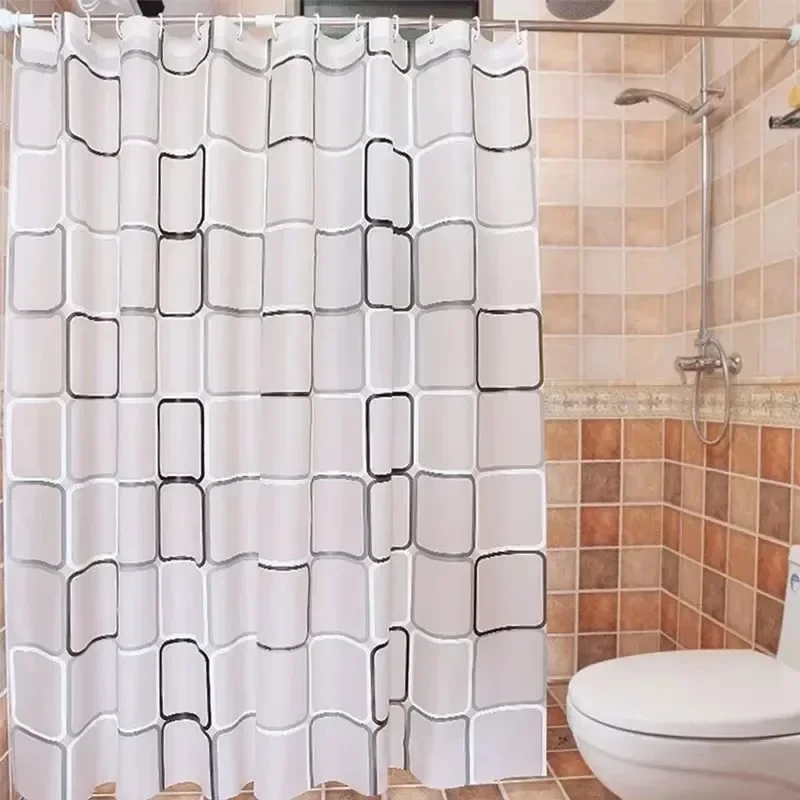 PEVA Bathroom Shower Curtain Geometric Grid Pattern Partition Curtain Thickened Waterproof Dry Wet Separation Shower Curtain