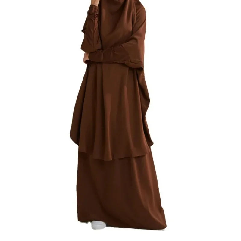 Muslim Fashion plus Size Two-Piece Suit Robe Solid Color Long Sleeve Suit Skirt evening dresses  modest dress for women