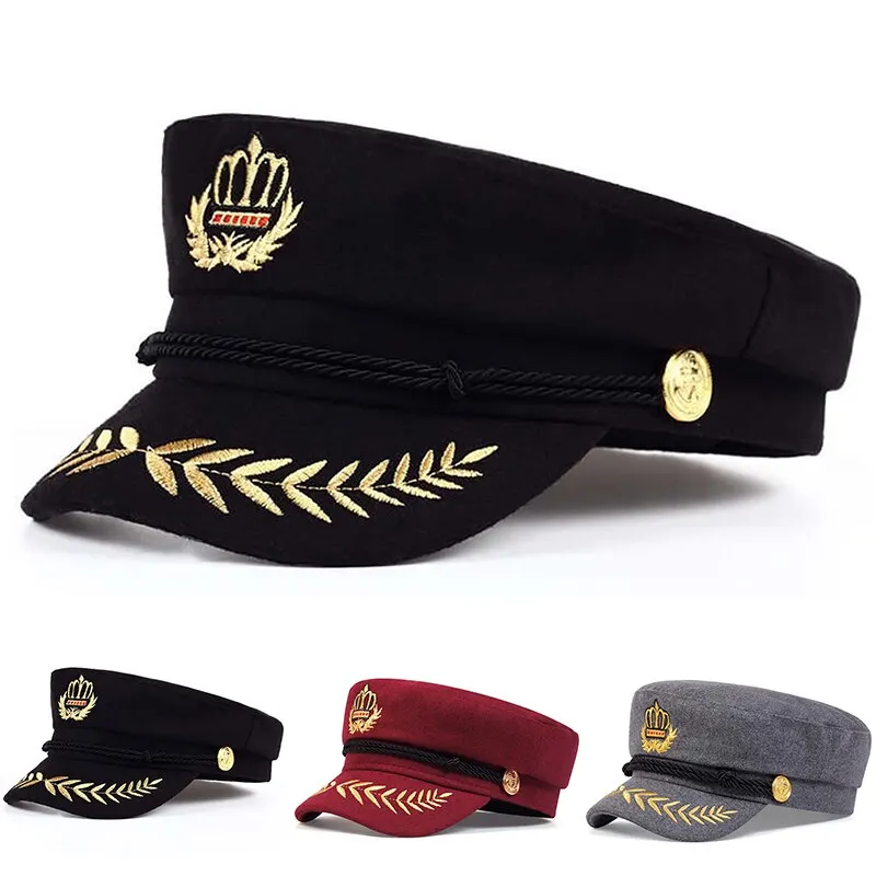 Crown Wheat Ear Embroidery Military Hats Flat Top Baseball Caps For Women Outdoor Sports Military Hats Cadet Sunscreen baseball cap