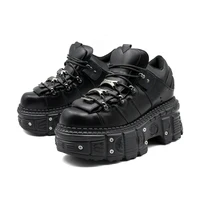 New Women Shoes Punk Style  Lace-up Heel Height 6CM Platform Shoes Woman Gothic Ankle Rock Boots Metal Decor Woman Sneakers 2