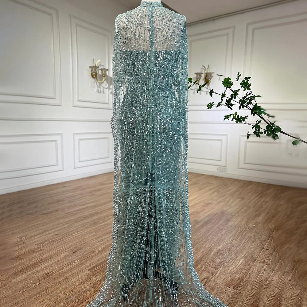 S8f5e8b7cf9234ce58643182e02f12cd6N Arabic Nude Mermaid Long Cape Sleeves Luxury Evening Dresses Gowns For Women Wedding Party Mallzona