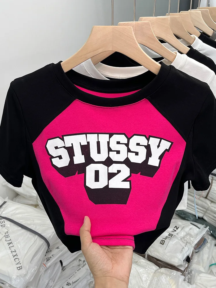 

Women's T-shirt Harajuku Korean Y2k Graphic Print O Neck Tee Top Clothes Aesthetic 90s Fashion Vintage Patchwork T-shirts Summer