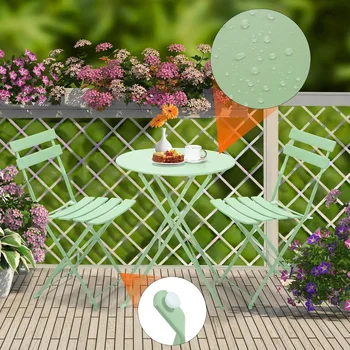 Set da giardino per mobili da esterno Set da tavolo da bistrot Tavolo e sedie in acciaio da 3 pezzi Set da bistrot pieghevole per prato balcone cortile 1
